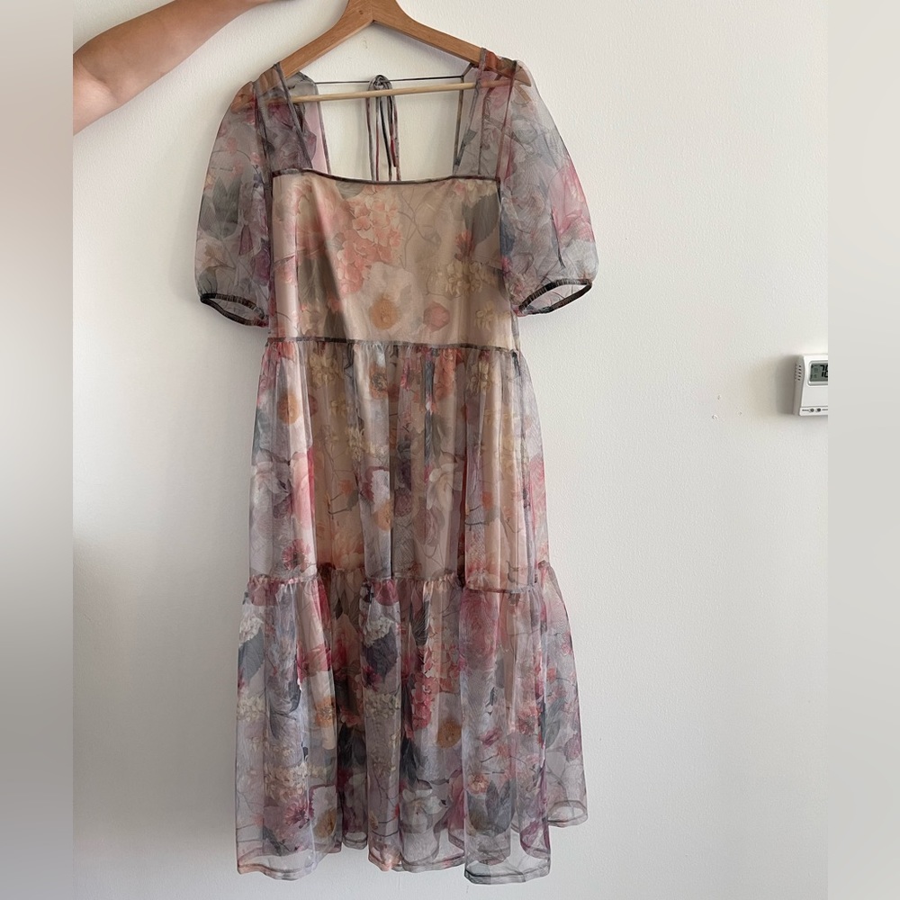 [H&M] Puff-sleeved Mesh Dress